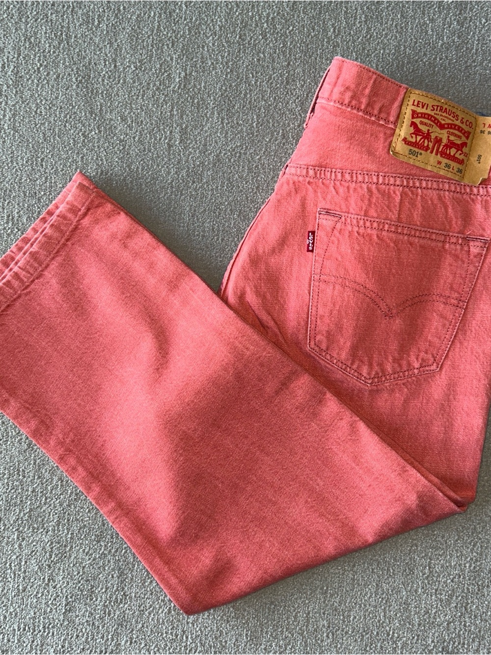 Levi's Men's Pink/Red Denim Jeans - Classic 501 Style Cone Denim